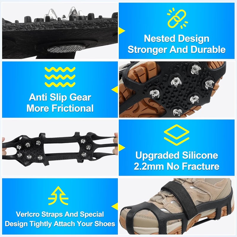 JOGFFDE Ice Cleats for Shoes and Boots Crampons Snow Traction Cleats Anti Slip Overshoe 9 Steel Studs Shoe Grippers Slip-on Stretch Footwear for Women Men Kids Winter Hiking Climbing - Image 2